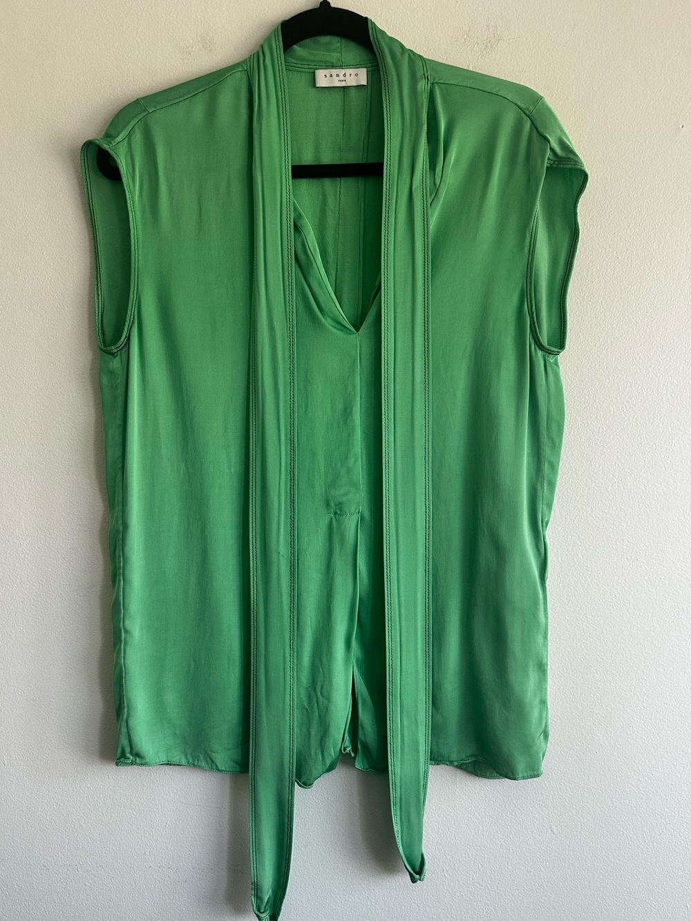Sandro Mint Green Tie-Neck Cap Sleeve Blouse Size 1 Small